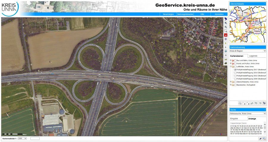 Ungewöhnliche Perspektive: Das Autobahnkreuz Dortmund-Unna aus der Luft. (Bild: Kreis Unna)