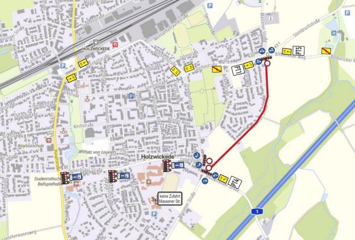 Mit dieser Grafik informiert der Kreis Unna über die Vollsperrung der Massener Straße (K31) ab kommenden Montag (20. November). (Grafik: Höhler / Kreis Unna)