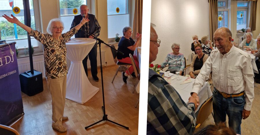 Die beiden ältesten Jubilare bei der Geburtstagsnachfeier des Trägervereins, Hannelore Wiersik (l., 94 J.) und Gerhard Gerstmeier (r., 91 J.) wurde vom 2. Vorsitzenden Claus Richter mit einem kleinen Präsent gesondert geehrt. (Fotos: privat)