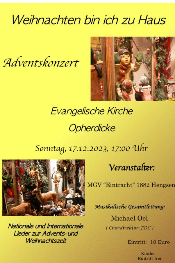 Plakat zur Ankündigung des Weihnachtskonzertes des MGV Eintracht Hengsen.