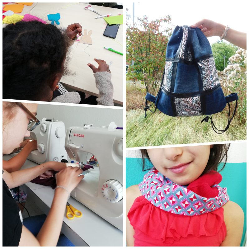 Der Treffpunkt Villa bietet in den Osterferien ein Textilwerkstatt-Projekt unter dem Titel "Stitch your style" ab. (Collage: Treffpunkt Villa)