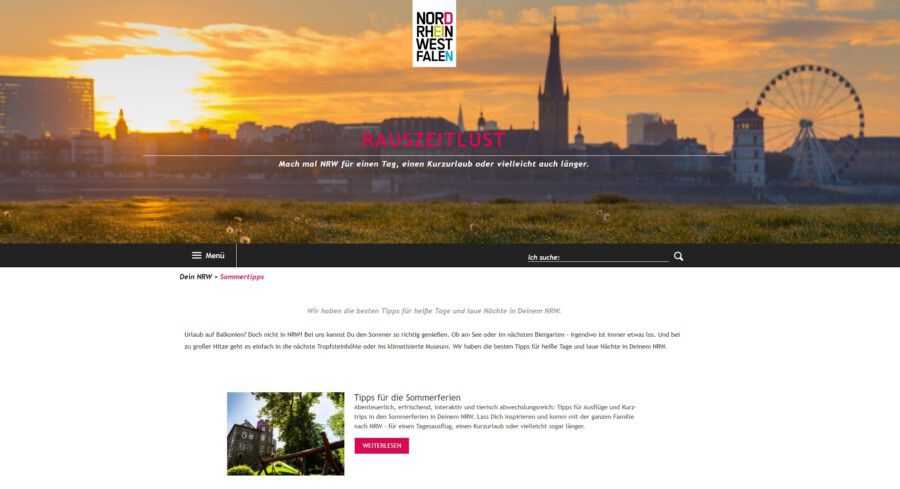 Auf der Internetseite von Tourismus NRW wird für das Projekt "Rauszeitlust!" und die schönsten Orte in NRW geworben. Die FDP sähe gerne auch Holzwickede dort beworben. (Screenshot)