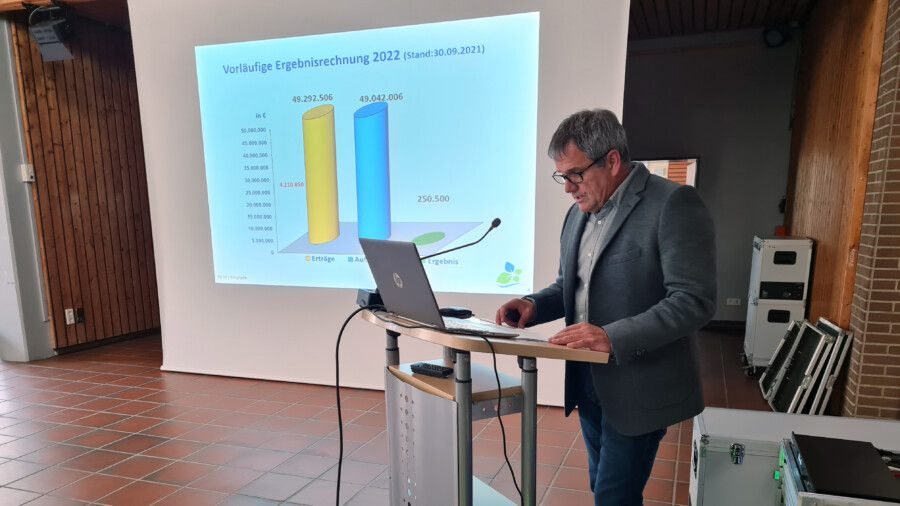 Kämmerer Andreas Heinrich bringt den Entwurf des Haushaltes 2022 der Gemeinde Holzwickede in den Gemeinderat ein. (Foto: P. Gräber - Emscherblog)