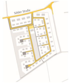 Diese Skizze zeigt die geplante innere Erschließung des Neubaugebietes. Die Erschließung erfolgt ausschließlich über die Sölder Straße. (Foto: Wilma)