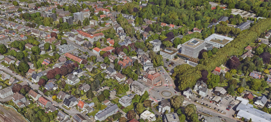 Der Kreis Unna sucht noch weitere Interviewer für den zensus 2022: Das Luftbild zeigt das Kreishaus in Unna mit Umfeld. (Foto: Kreis Unna)