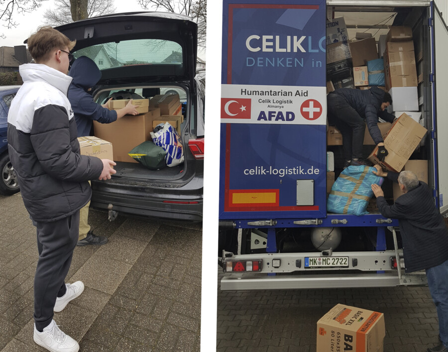 Der Lehrer  Salim Karaaslan brachte die Spenden nach Hagen, wo sie in einen Lkw umgeladen wurden. Am Wochenende startet der Lkw vollgepackt mit Hilfsgütern in Richtung Türkei.  